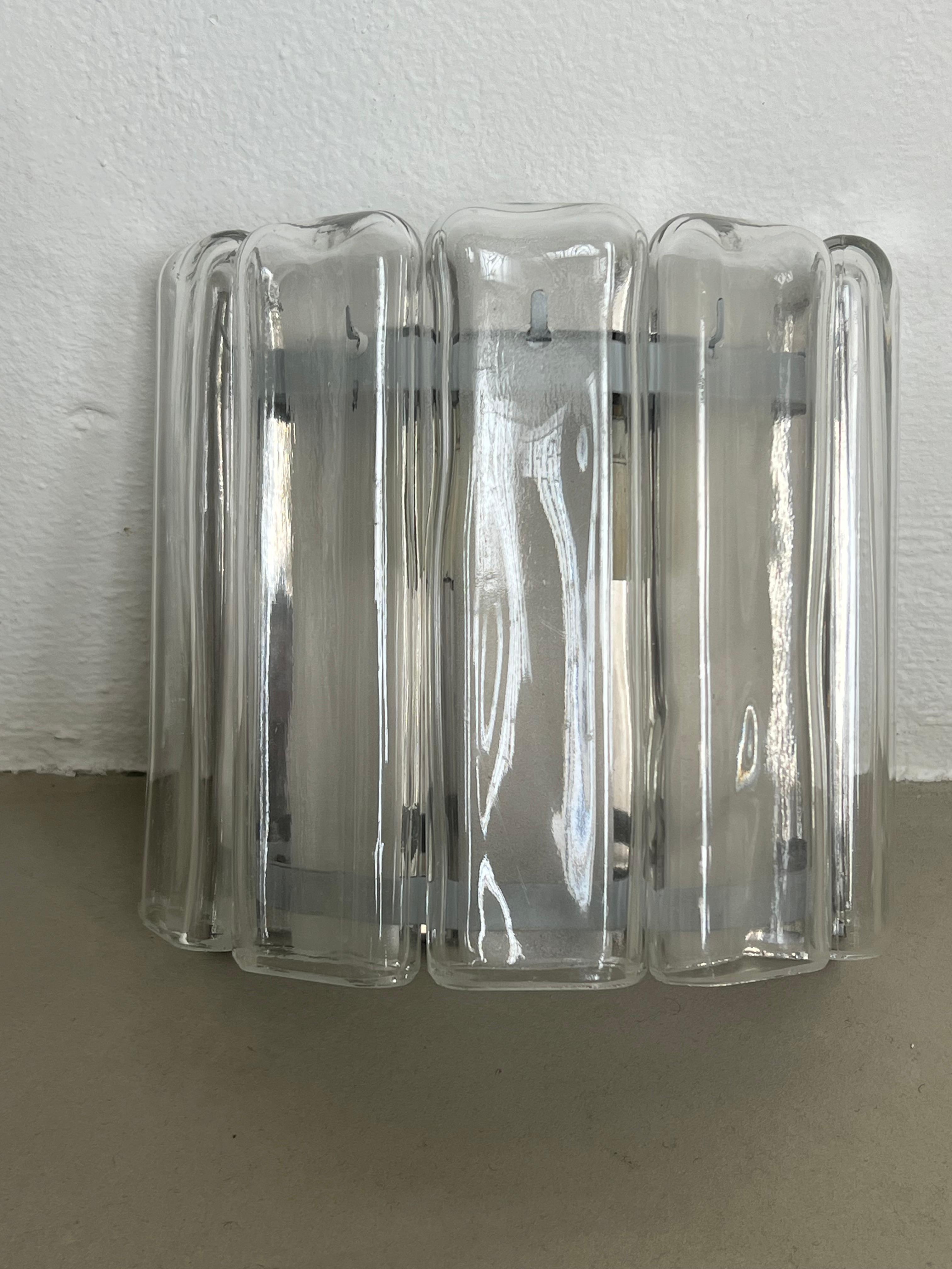 Minimal and sculptural Wall Sconce-Applique  Chromed metal & Murano glass 1970's For Sale 1