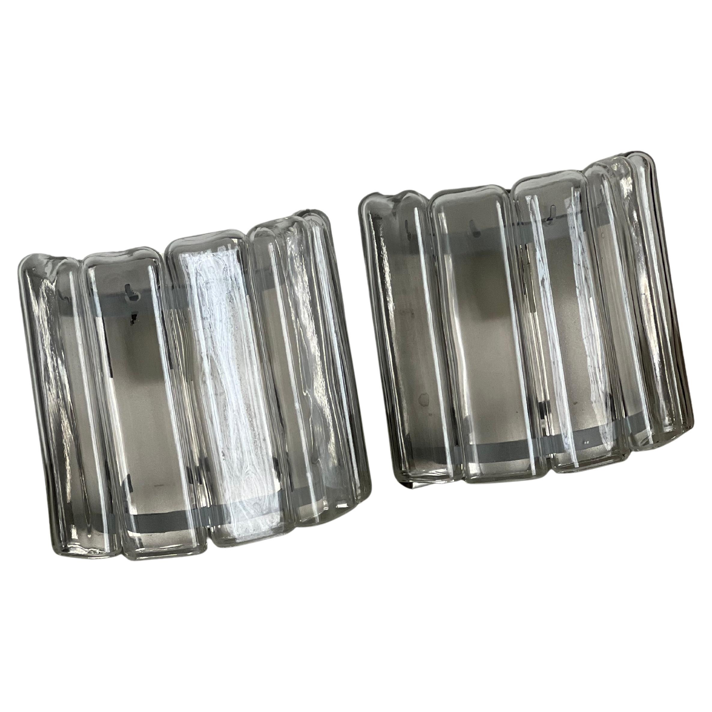 Minimal and sculptural Wall Sconce-Applique  Chromed metal & Murano glass 1970's For Sale