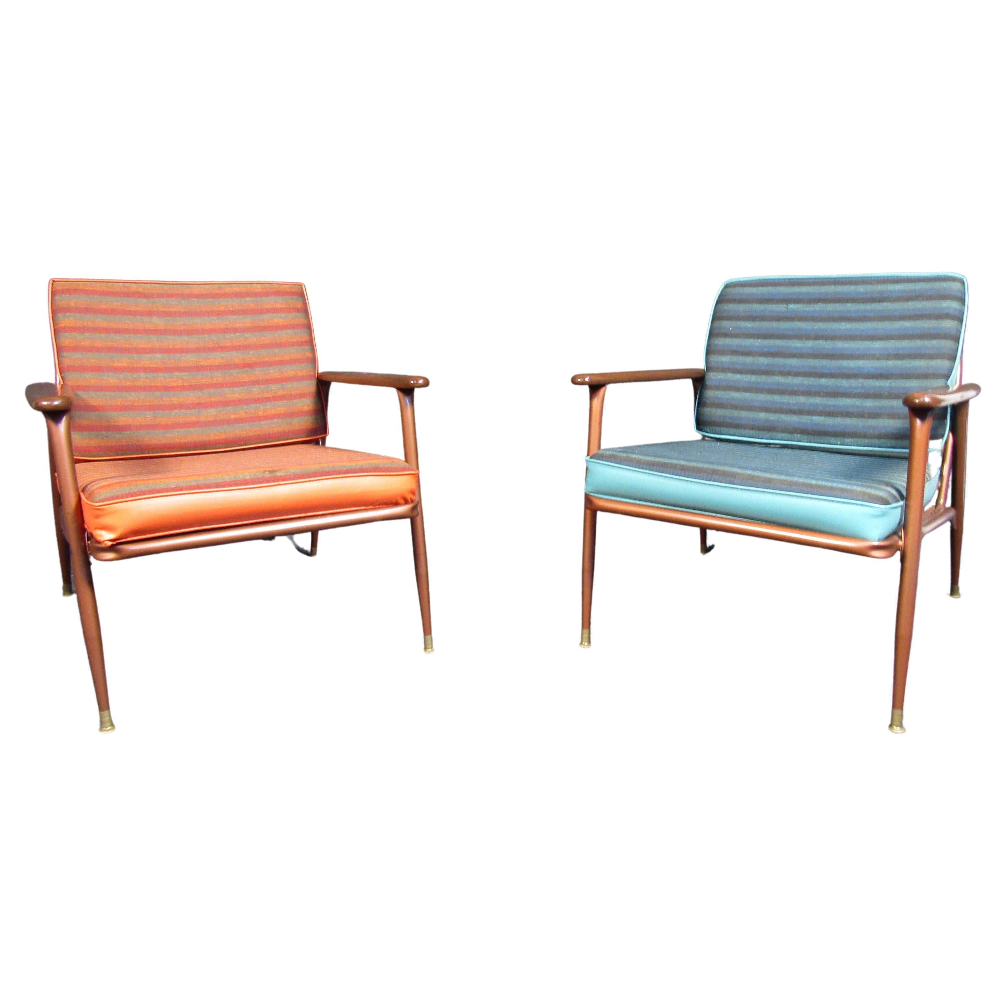 Set of Two Walnut and Copper Arm Chairs by Viko Baumritter For Sale