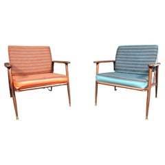 Retro Set of Two Walnut and Copper Arm Chairs by Viko Baumritter