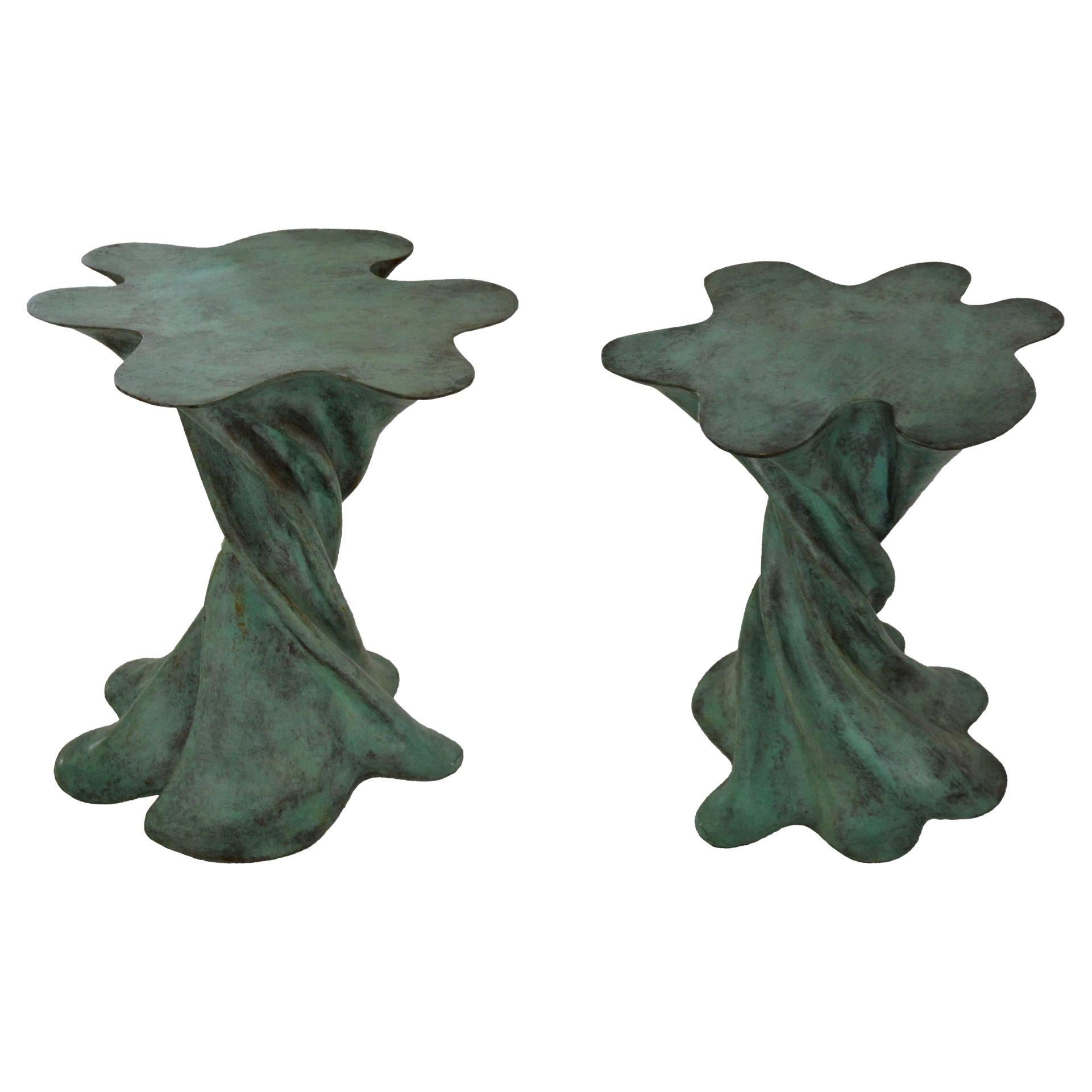 Set of Two Waltz Tables Green Patina Handcrafted in India by Stephanie Odegard For Sale