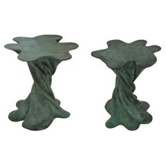 Set of Two Waltz Tables Green Patina Handcrafted in India by Stephanie Odegard