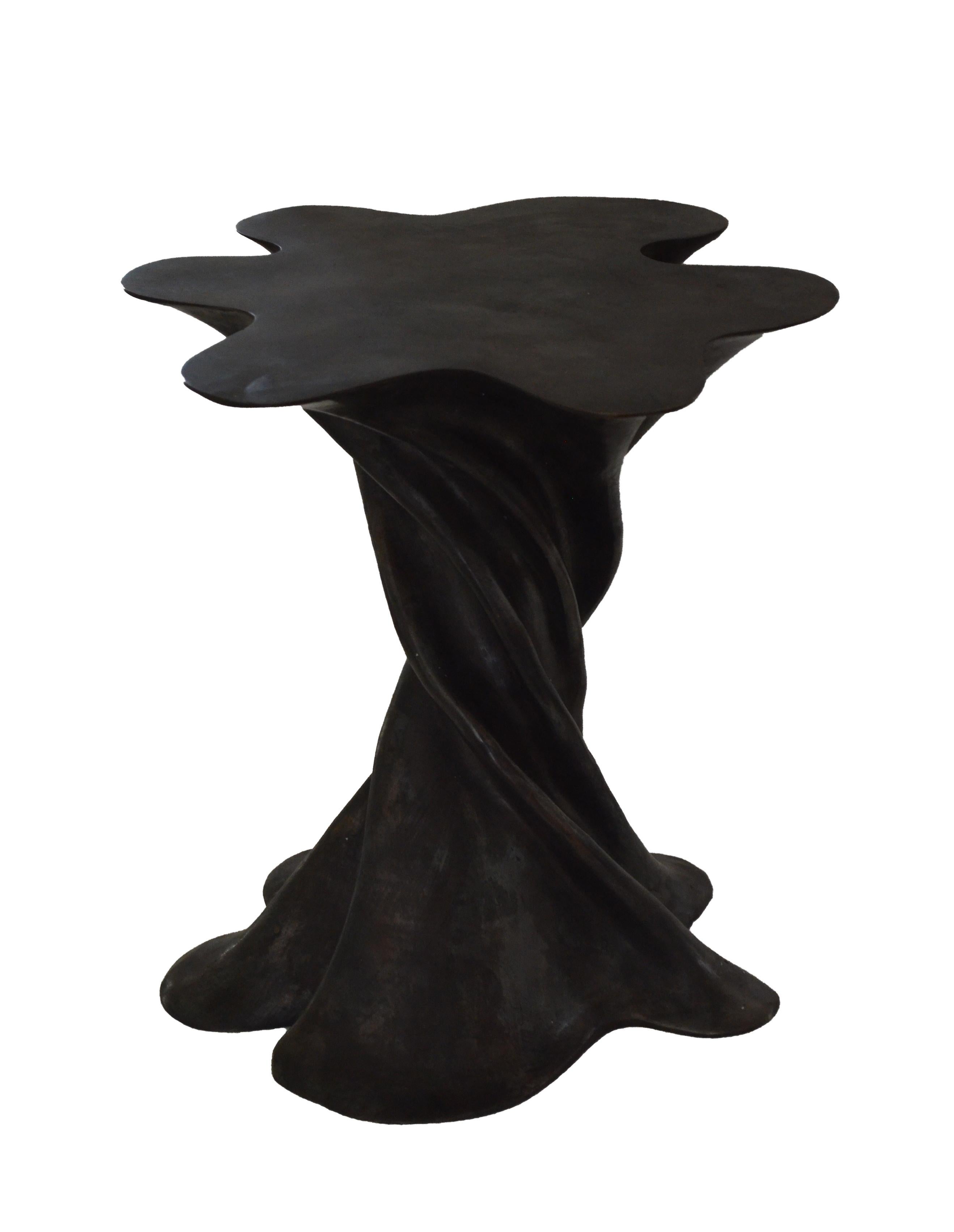 Hand-Carved Set of Two Waltz Tables in Dark Patina Handcrafted in India by Stephanie Odegard For Sale