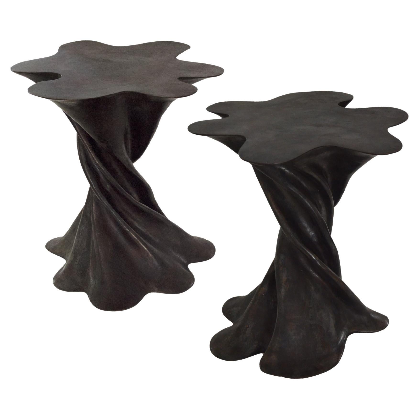 Set of Two Waltz Tables in Dark Patina Handcrafted in India by Stephanie Odegard For Sale