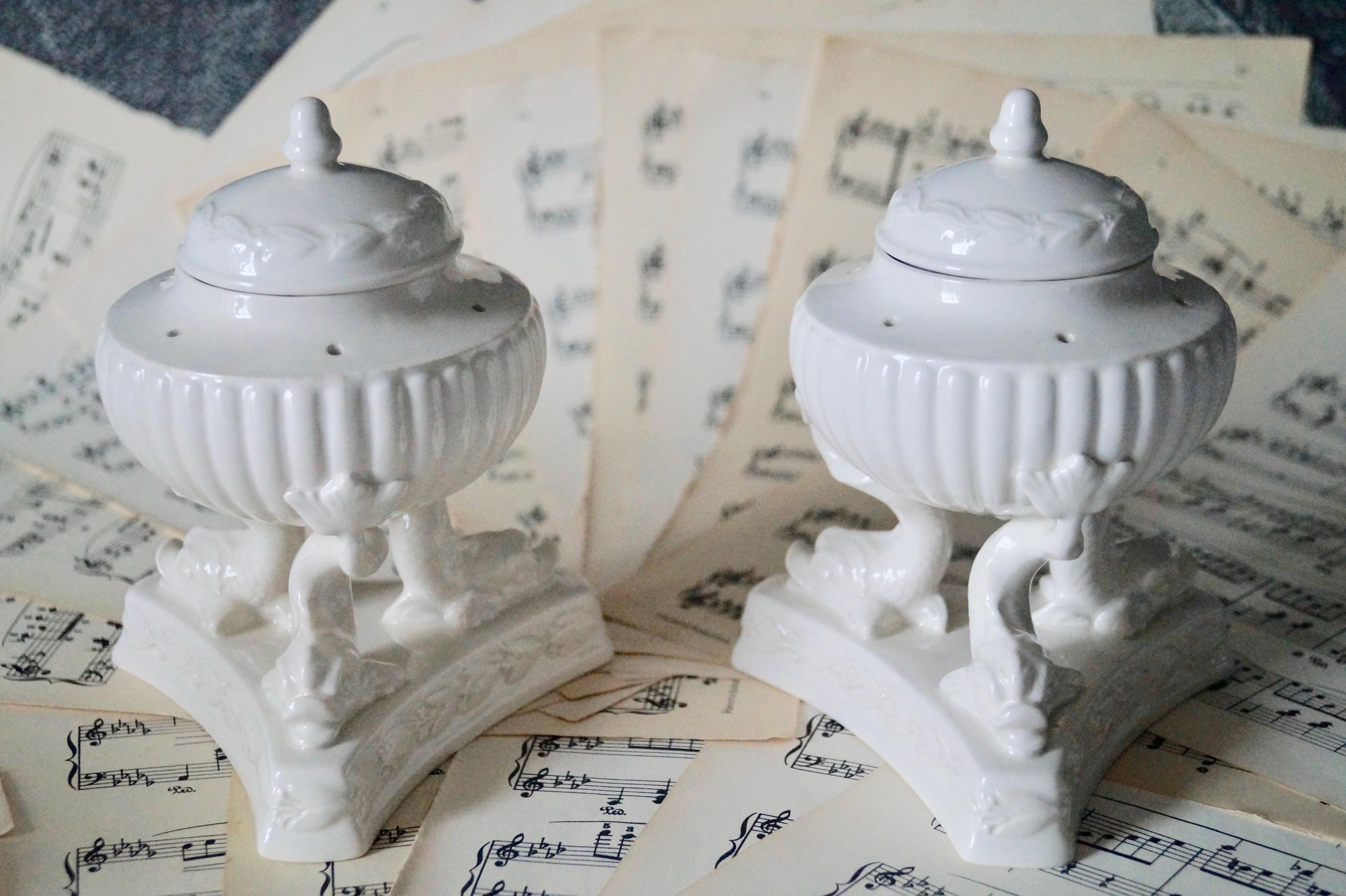 Late 20th Century Set of Two Wedgwood Creamware Limted Editions Pastille Burner and Candleholder