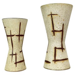 Vintage Set of two WGP "BAMBOO" ceramic Fat Lava Vases by Scheurich, Germany, 1970s