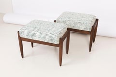 Set of Two White and Aqua Vintage Stools, Edmund Homa, 1960s