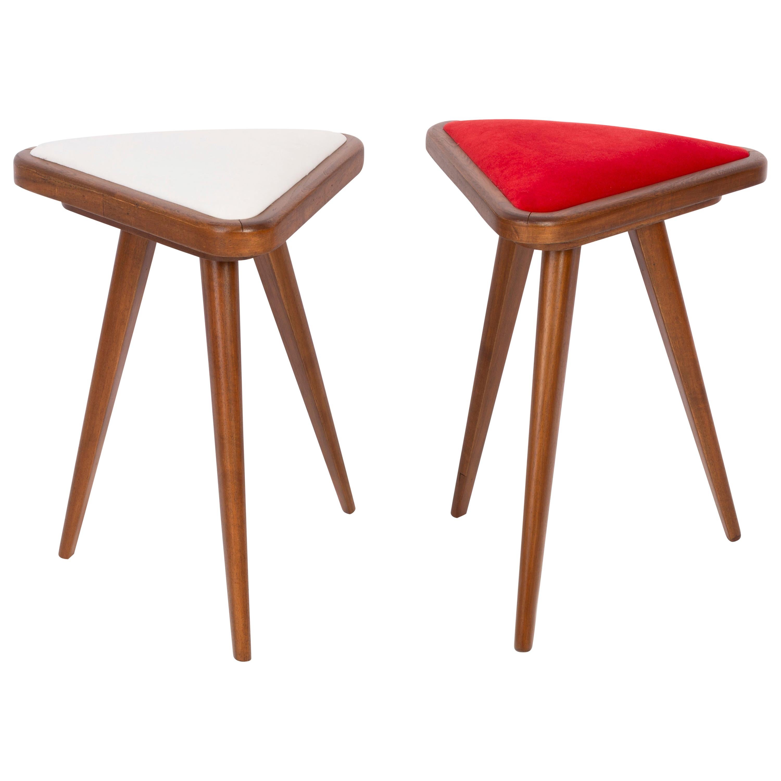 Set of Two White and Red Velvet 20th Century Stools, 1960s For Sale