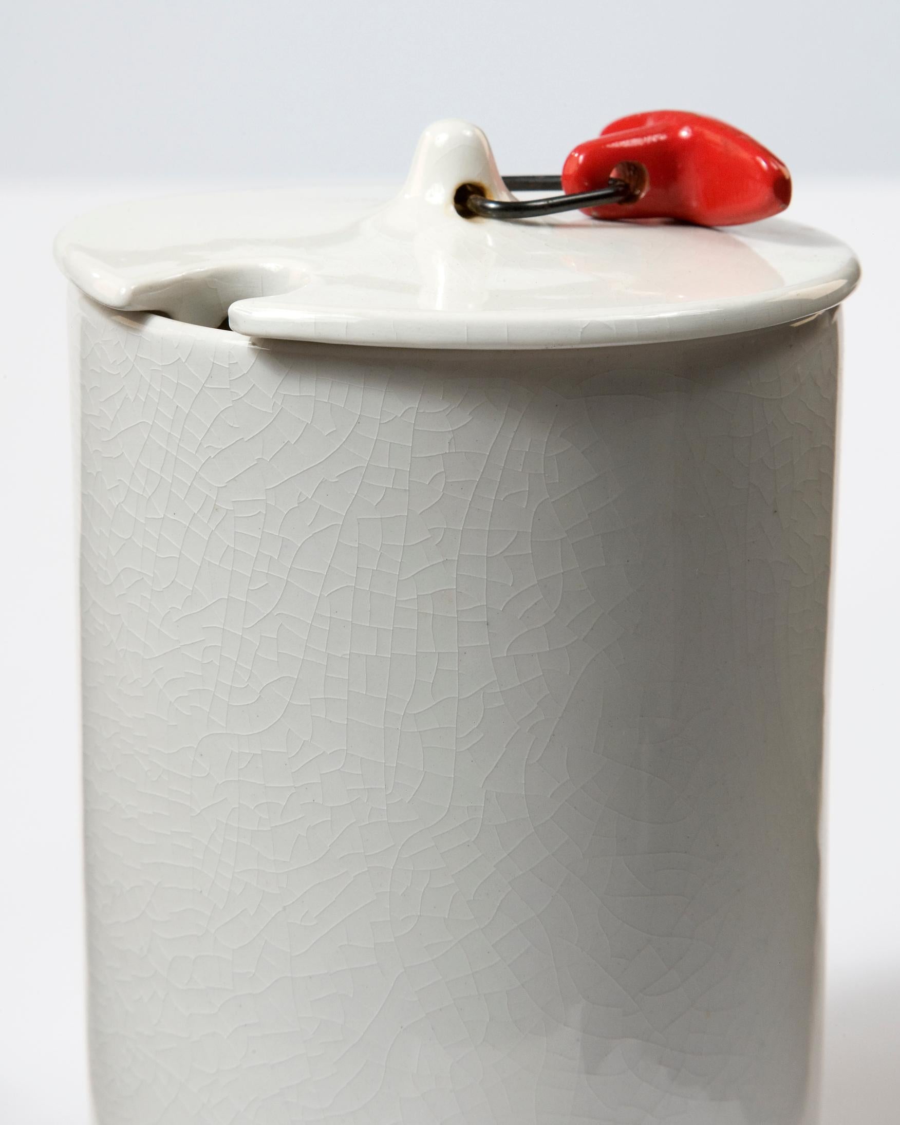 Japanese Set of Two White Ceramic Canisters by La Gardo Tackett