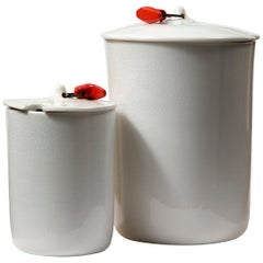 Retro Set of Two White Ceramic Canisters by La Gardo Tackett