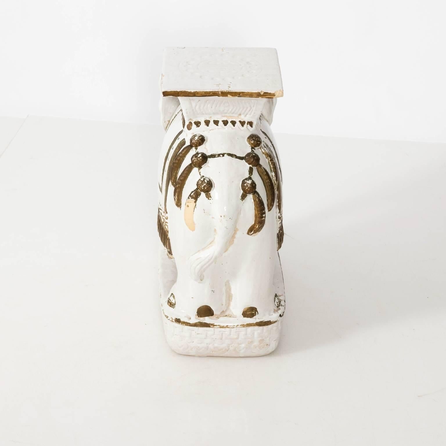 Set of Two White Painted Ceramic Elephant Garden Stools 5