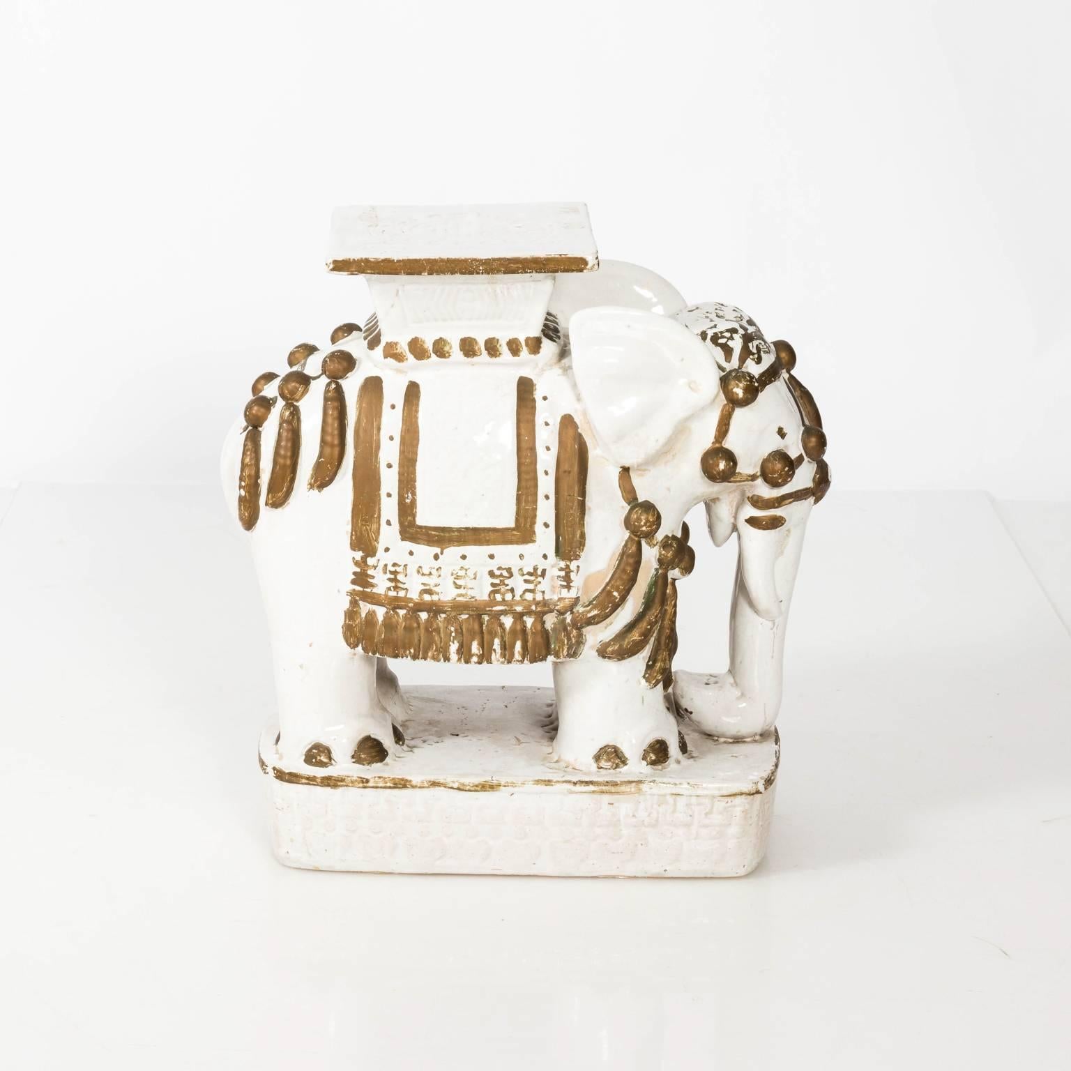 Set of Two White Painted Ceramic Elephant Garden Stools For Sale 10