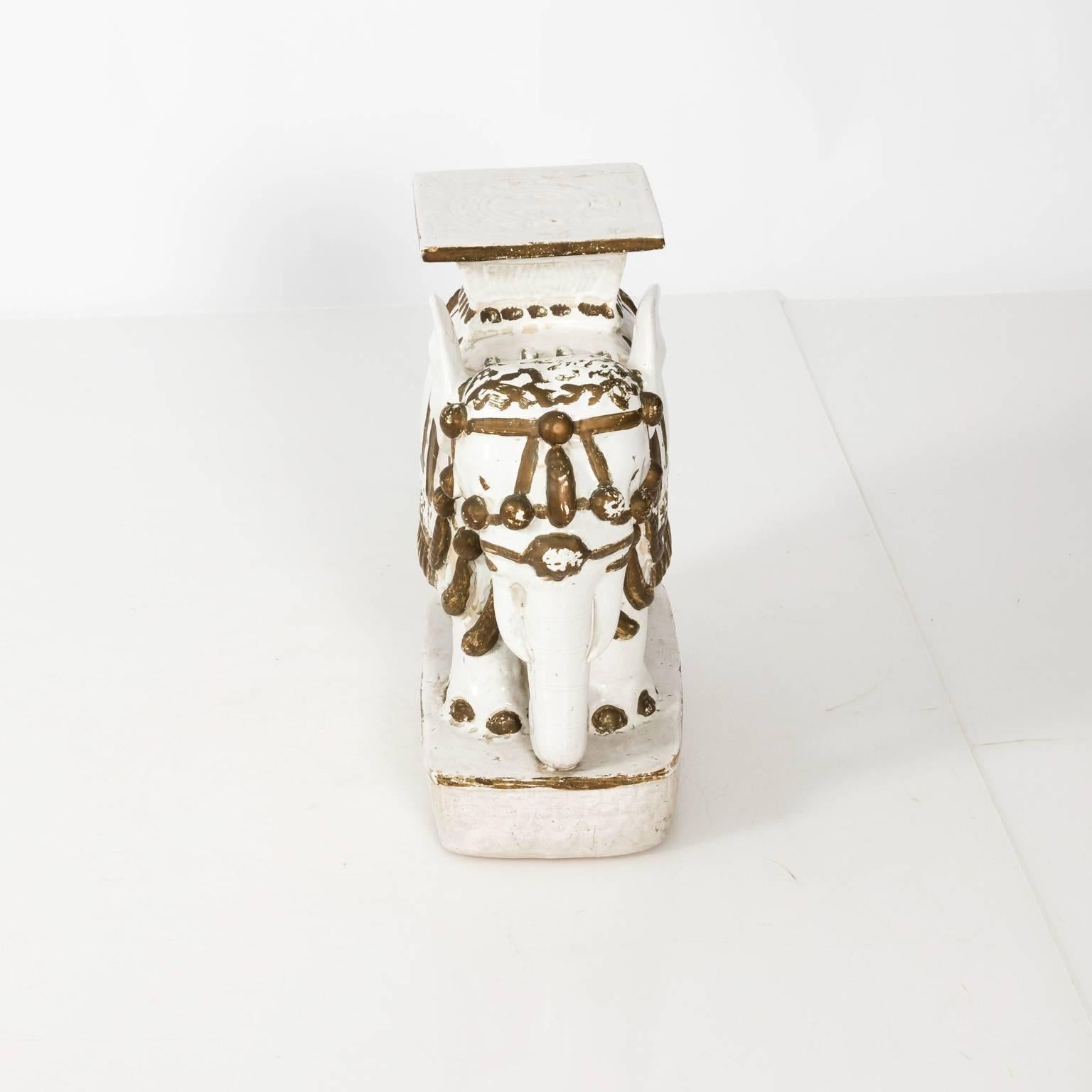 Set of Two White Painted Ceramic Elephant Garden Stools For Sale 13