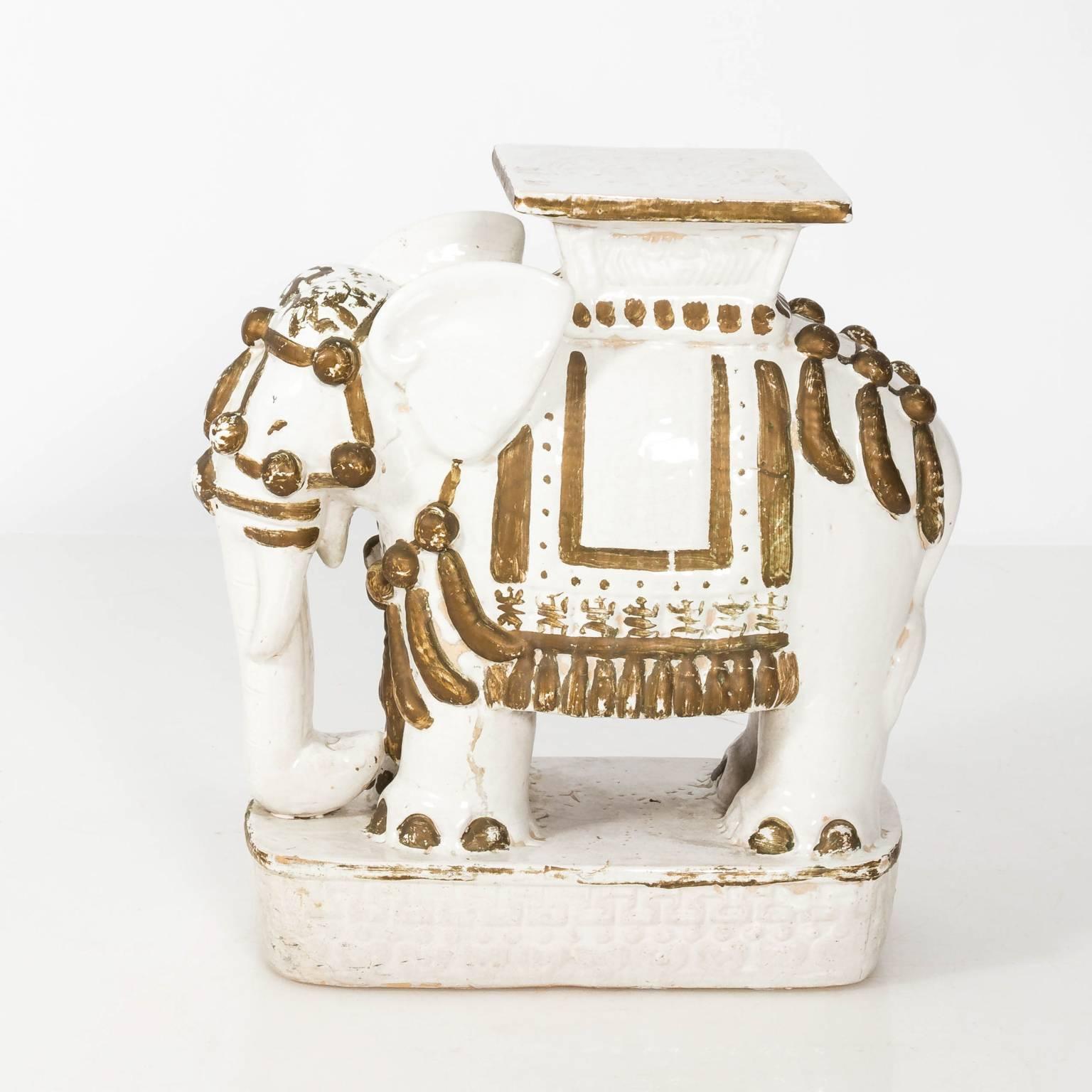 Anglo-Indian Set of Two White Painted Ceramic Elephant Garden Stools For Sale