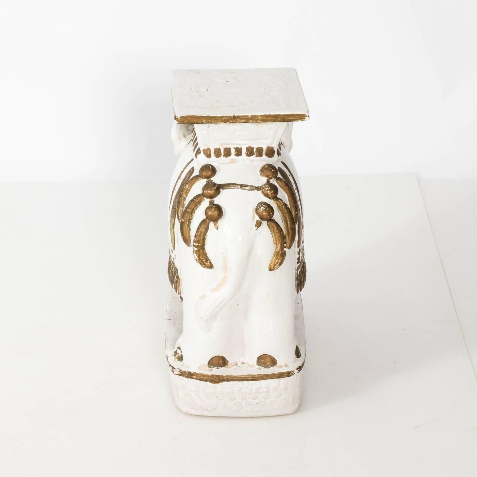 Late 20th Century Set of Two White Painted Ceramic Elephant Garden Stools For Sale