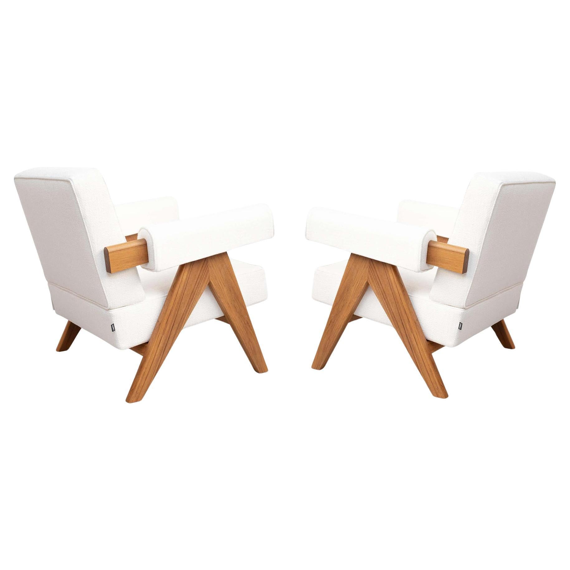 Set of Two White Pierre Jeanneret 053 Capitol Complex Armchairs by Cassina For Sale