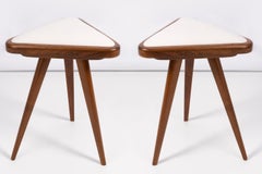 Set of Two White Velvet 20th Century Triangle Stools, Europe, 1960s