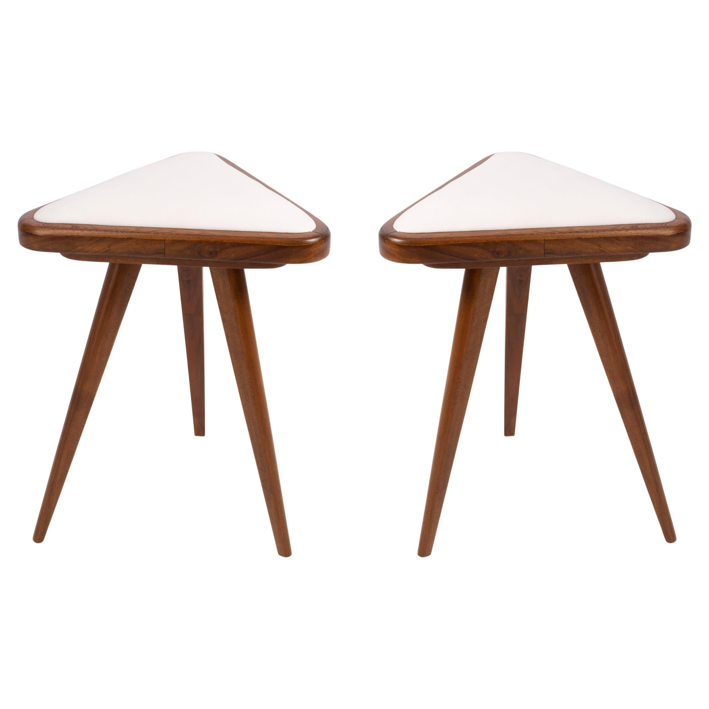 Set of Two White Velvet 20th Century Triangle Stools, Europe, 1960s For Sale