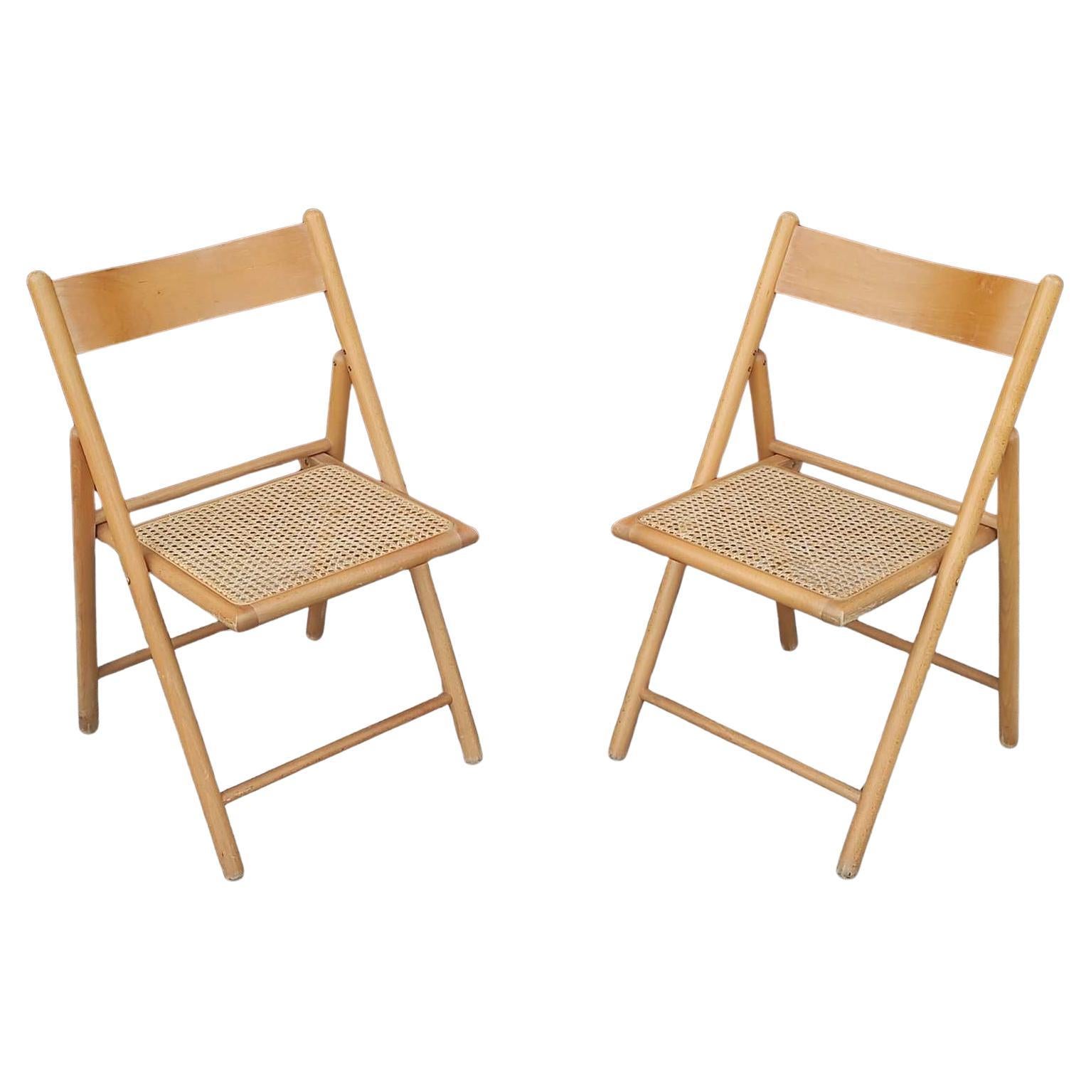 set of two Wicker Cane Folding Chair Italy 1970s