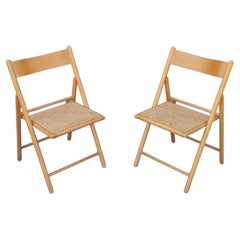 Vintage set of two Wicker Cane Folding Chair Italy 1970s