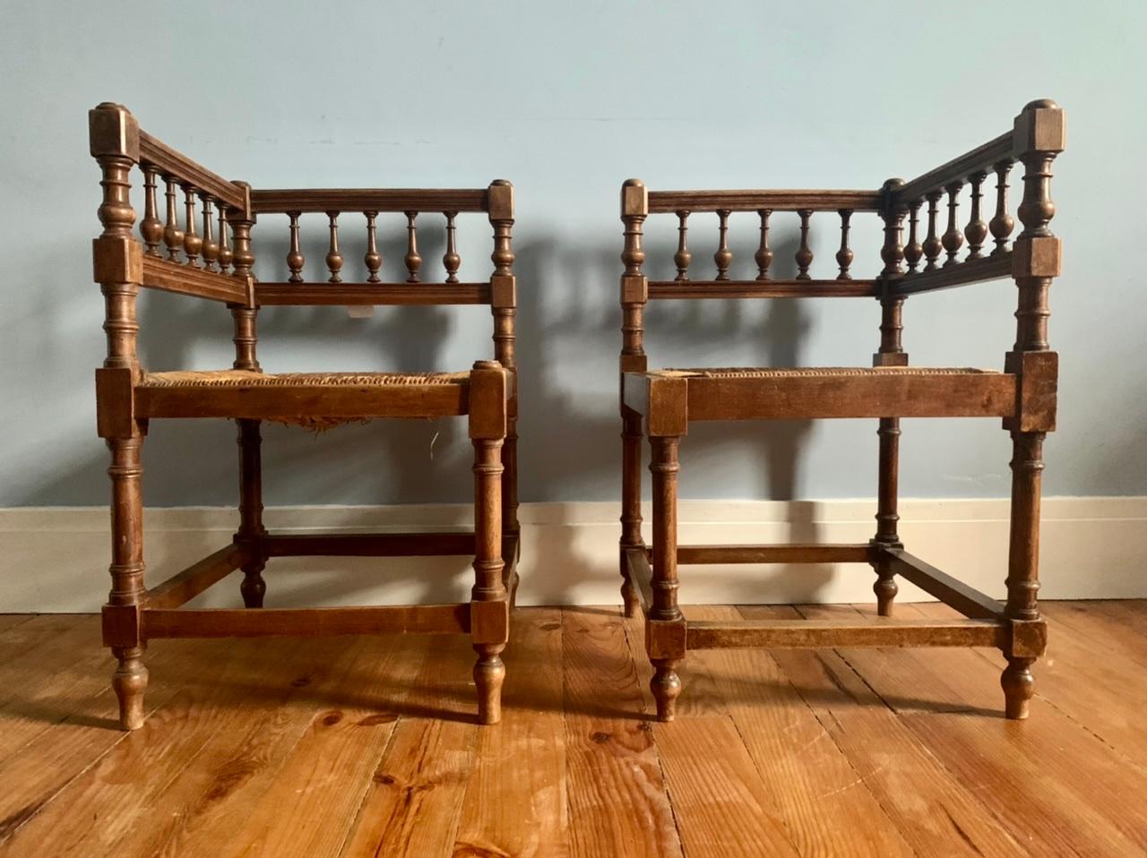 French Set of Two Wicker Chairs 19th Century For Sale