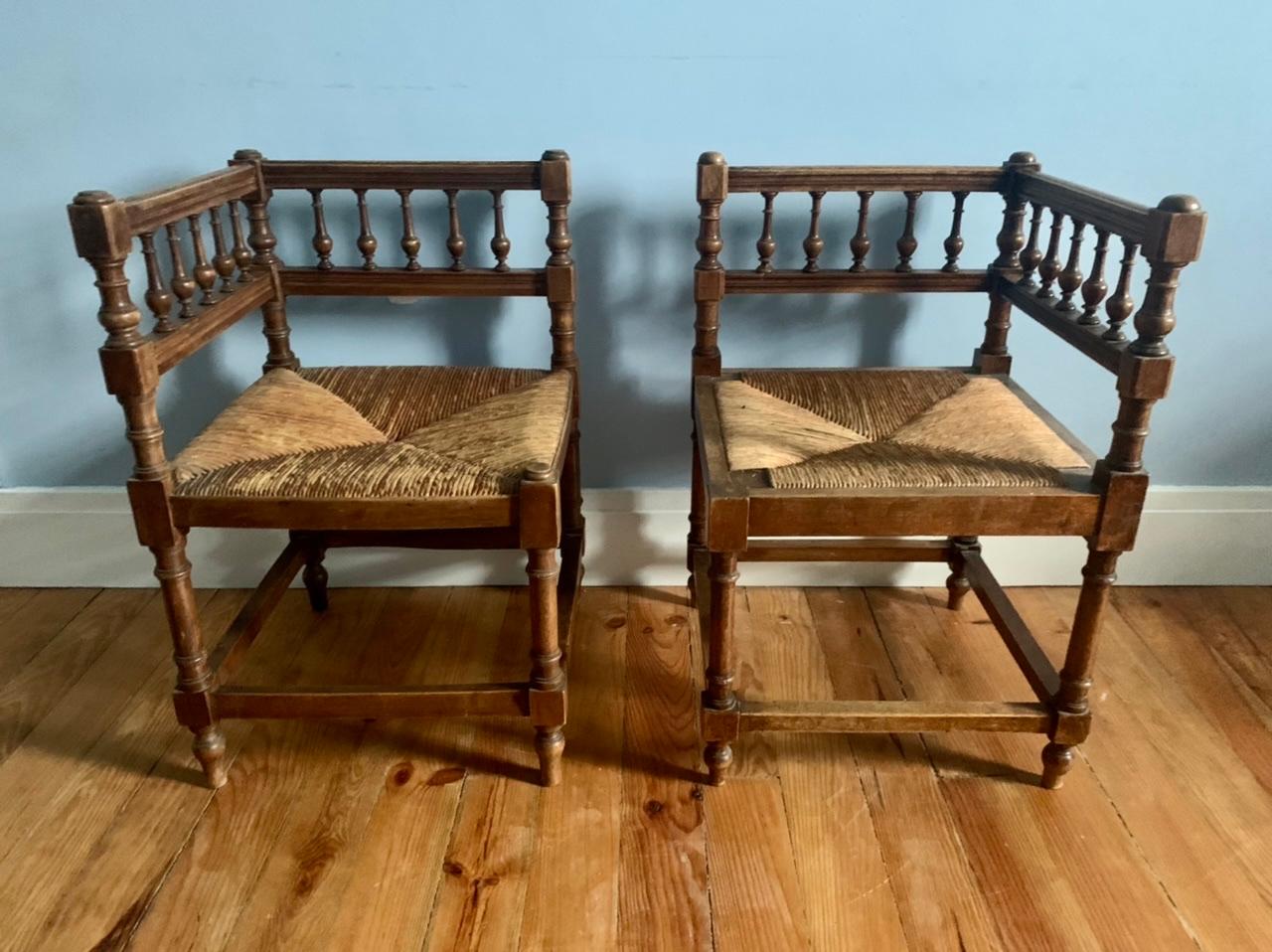 Wood Set of Two Wicker Chairs 19th Century For Sale