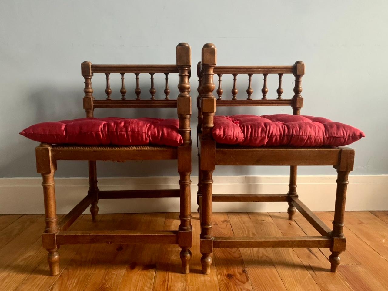Bois Ensemble de deux chaises en osier 19ème siècle  en vente