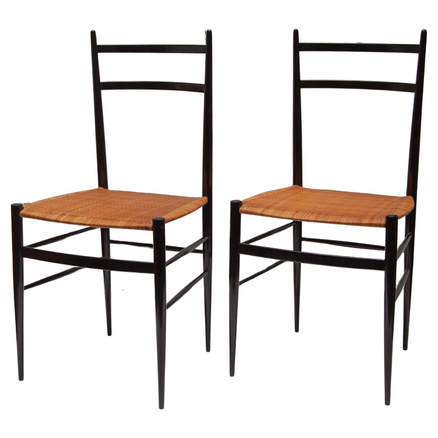 Set of Two Wicker "Chiavari" Chairs by Colombo Sanguineti, Italy, 1950 For Sale