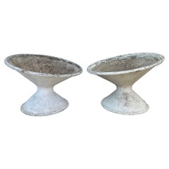 Set of Two Willy Guhl Tilted Concrete Planters