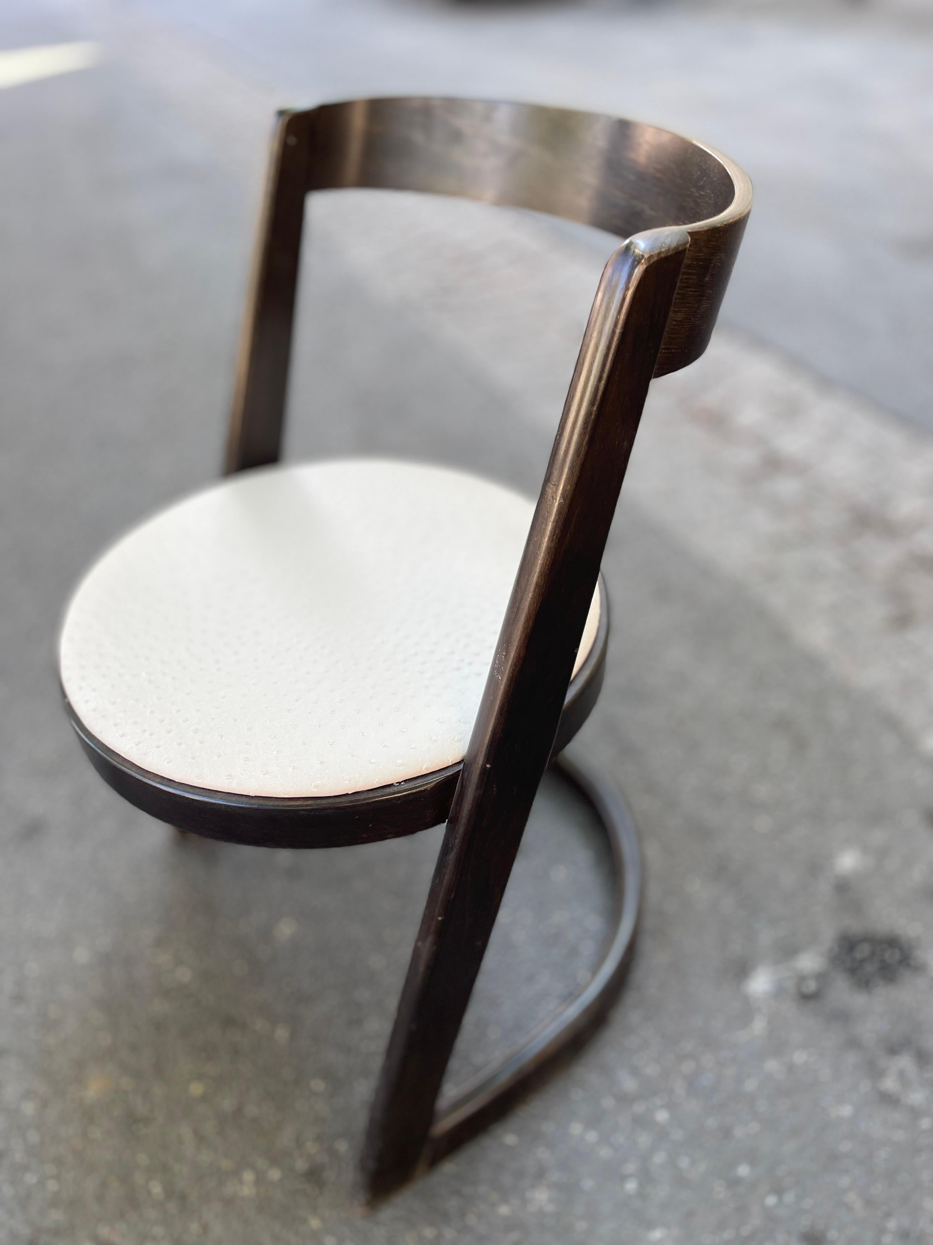 Italian Set of Two Willy Rizzo’s Chair 1970, Mari Sabot, Italy, Wood & White Leather Mid For Sale