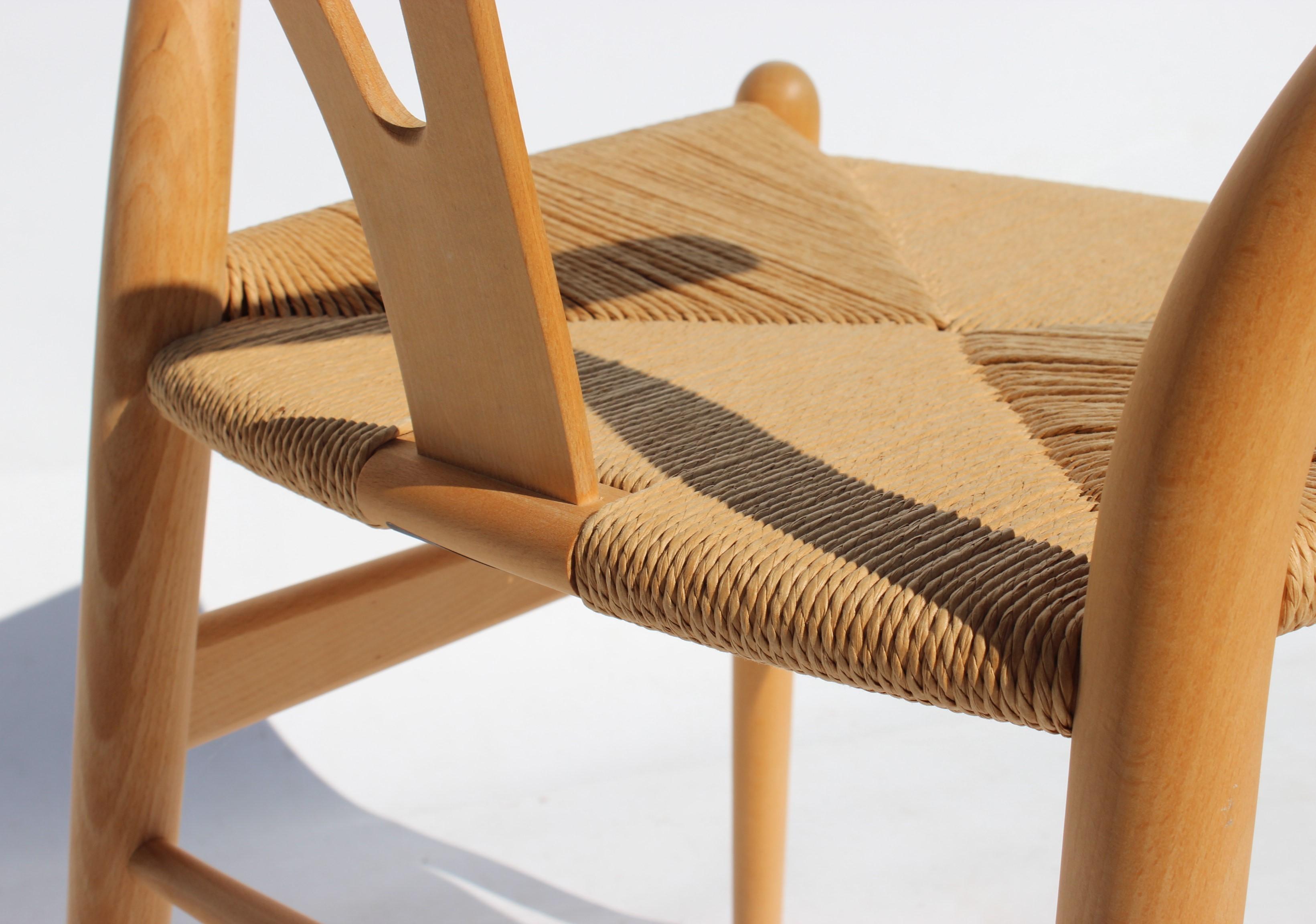 Papercord Set of Two Wishbone Chairs, Model CH24, of Beech Hans J. Wegner