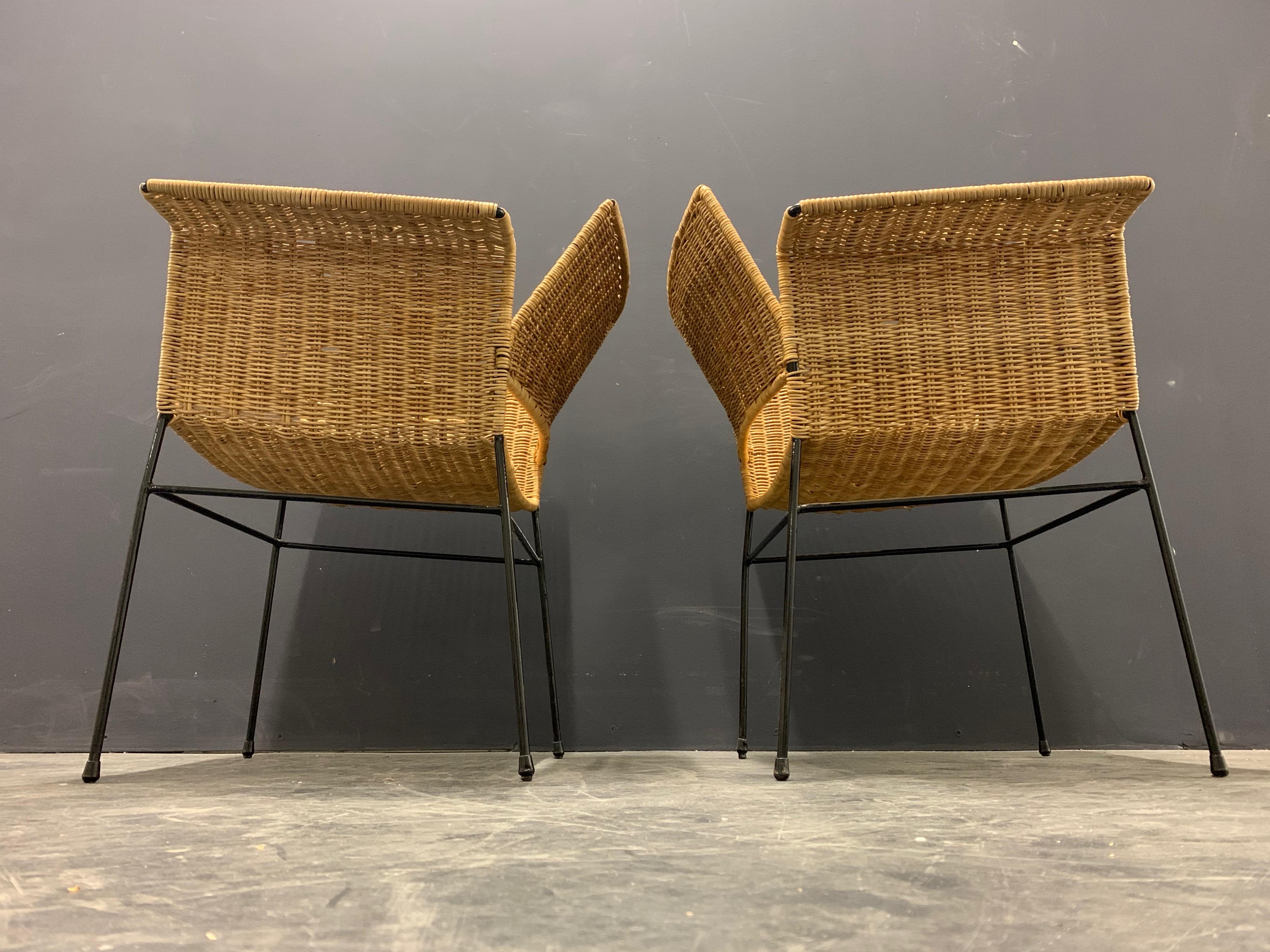 Mid-20th Century Set of Two Wonderful Cane/Iron Chairs by Herta-Maria Witzemann