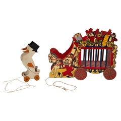 Set of two Wood Vintage Pull Toys, 20th Century