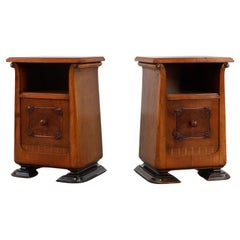 Set of Two Wooden Art Deco Nightstands, Italy 1920s