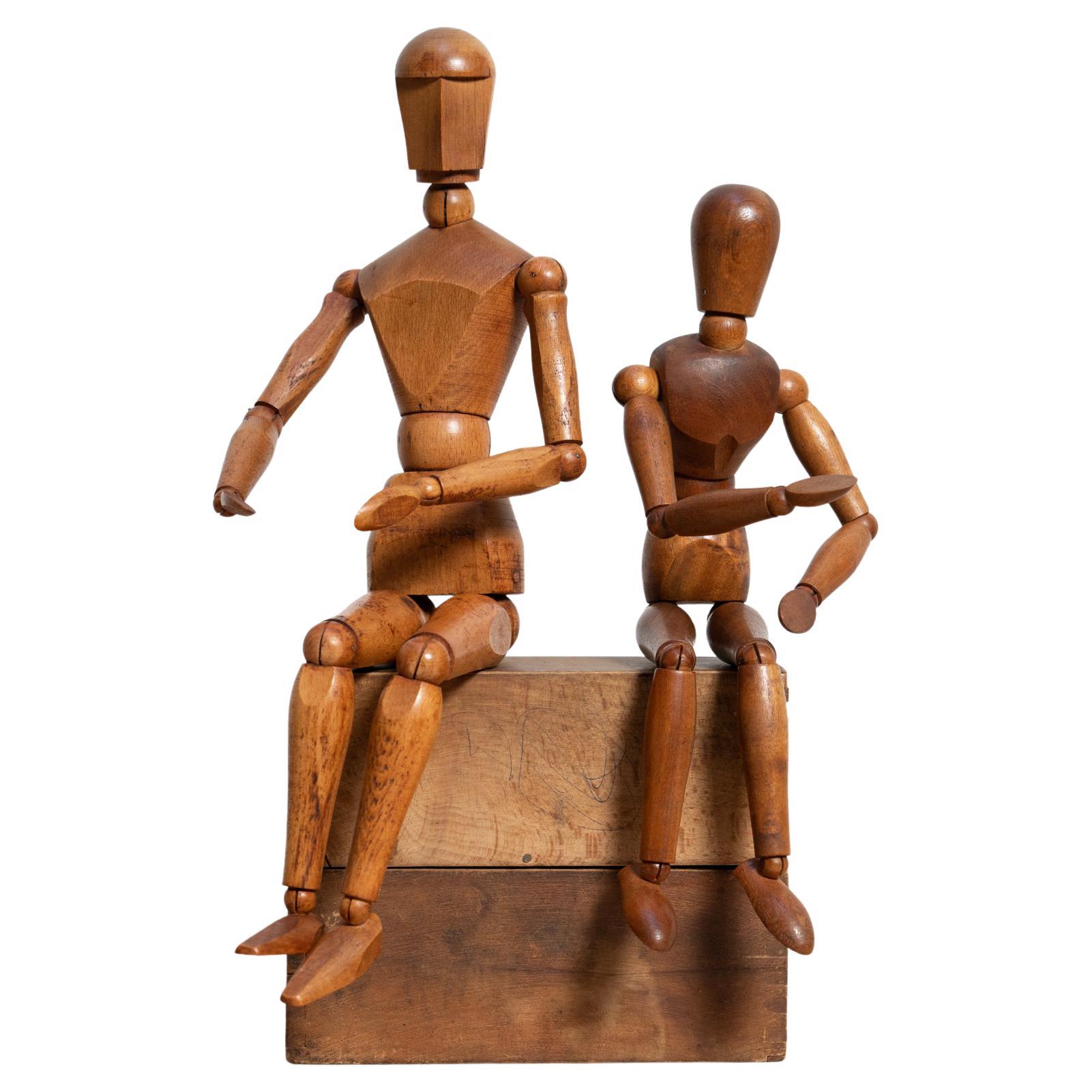 Ensemble de deux mannequins artistiques en bois à nus ovales, vers 1930