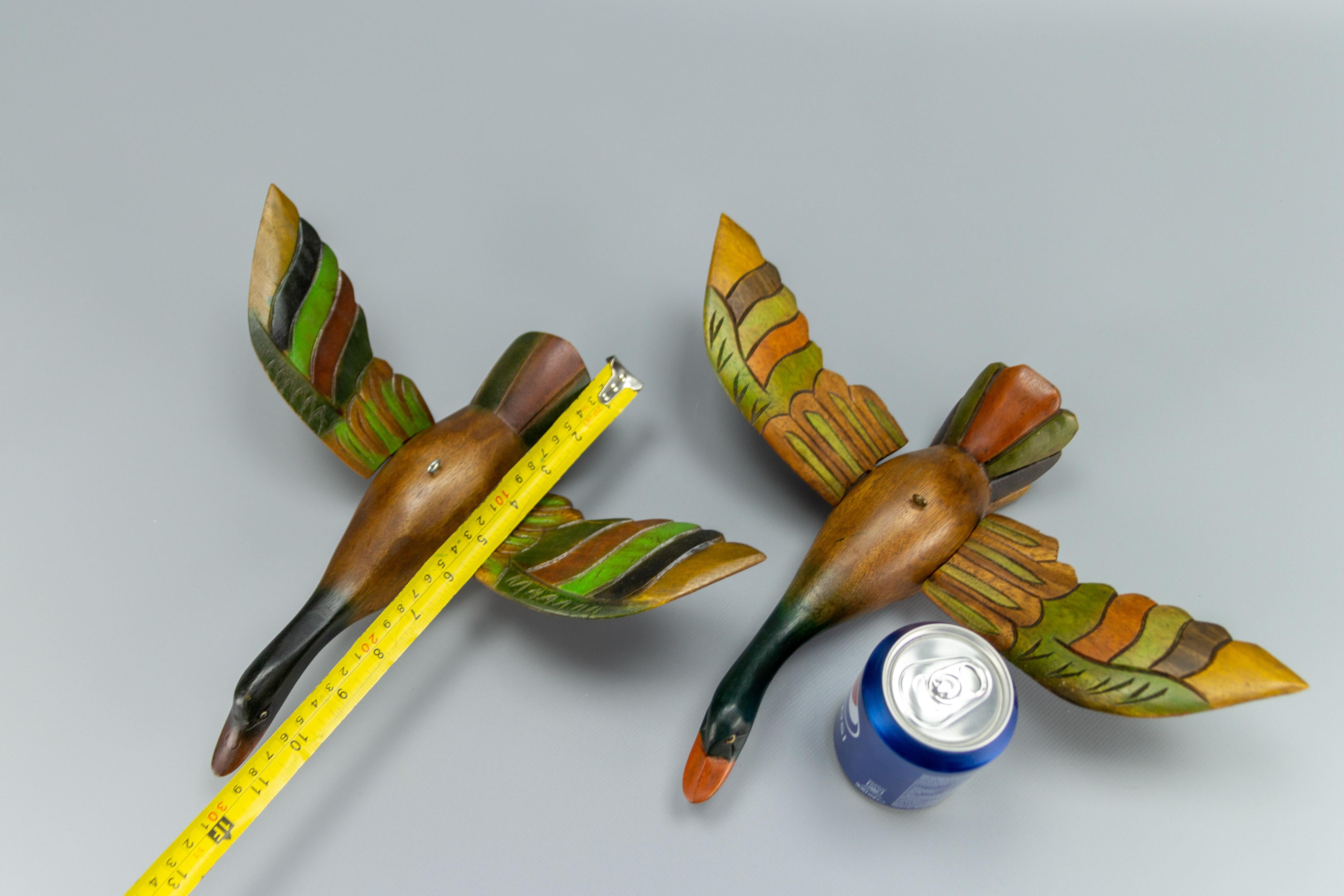 Late 20th Century Set of Two Wooden Carved Flying Duck Hanging Figures