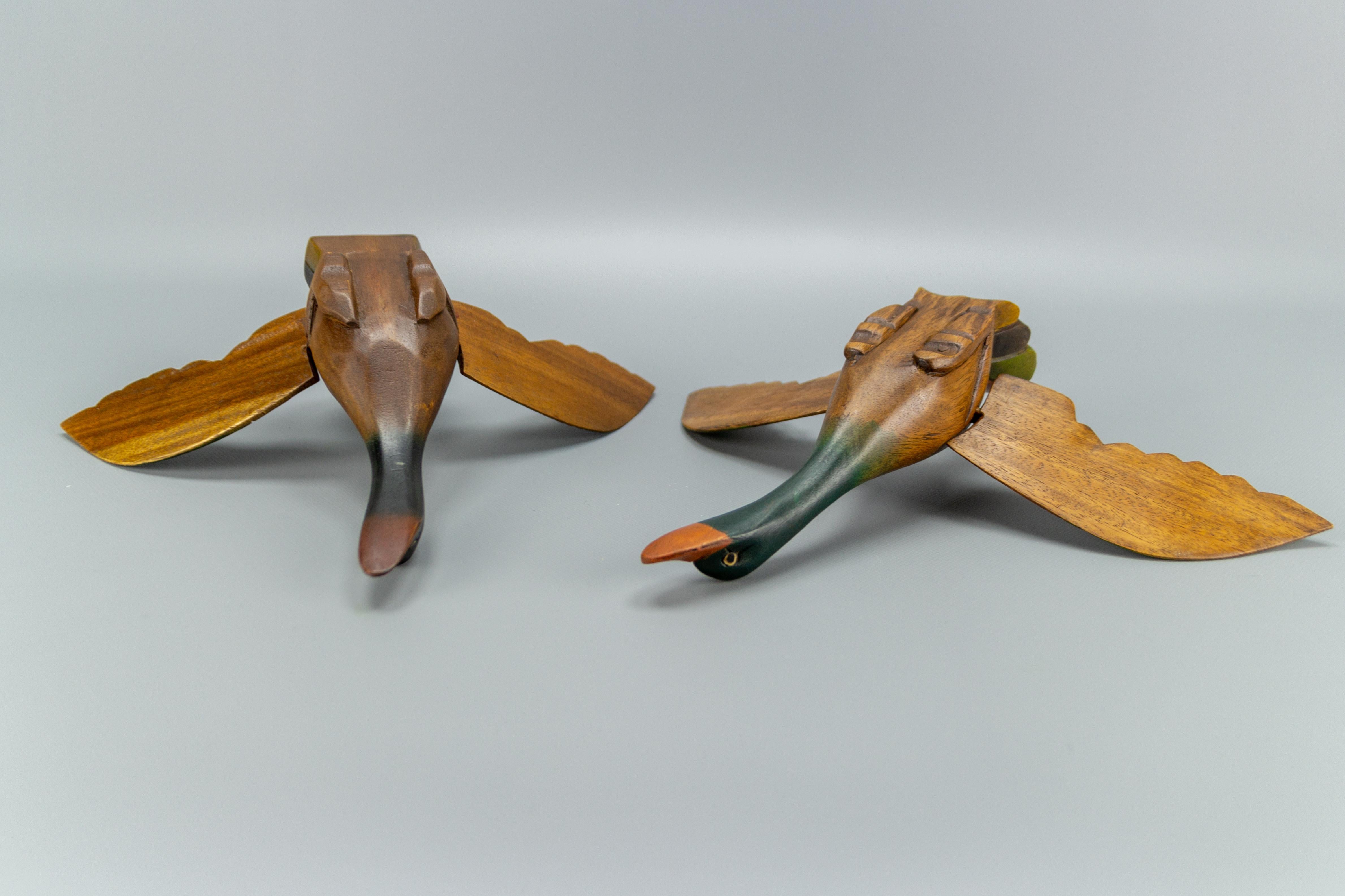 Set of Two Wooden Carved Flying Duck Hanging Figures 4