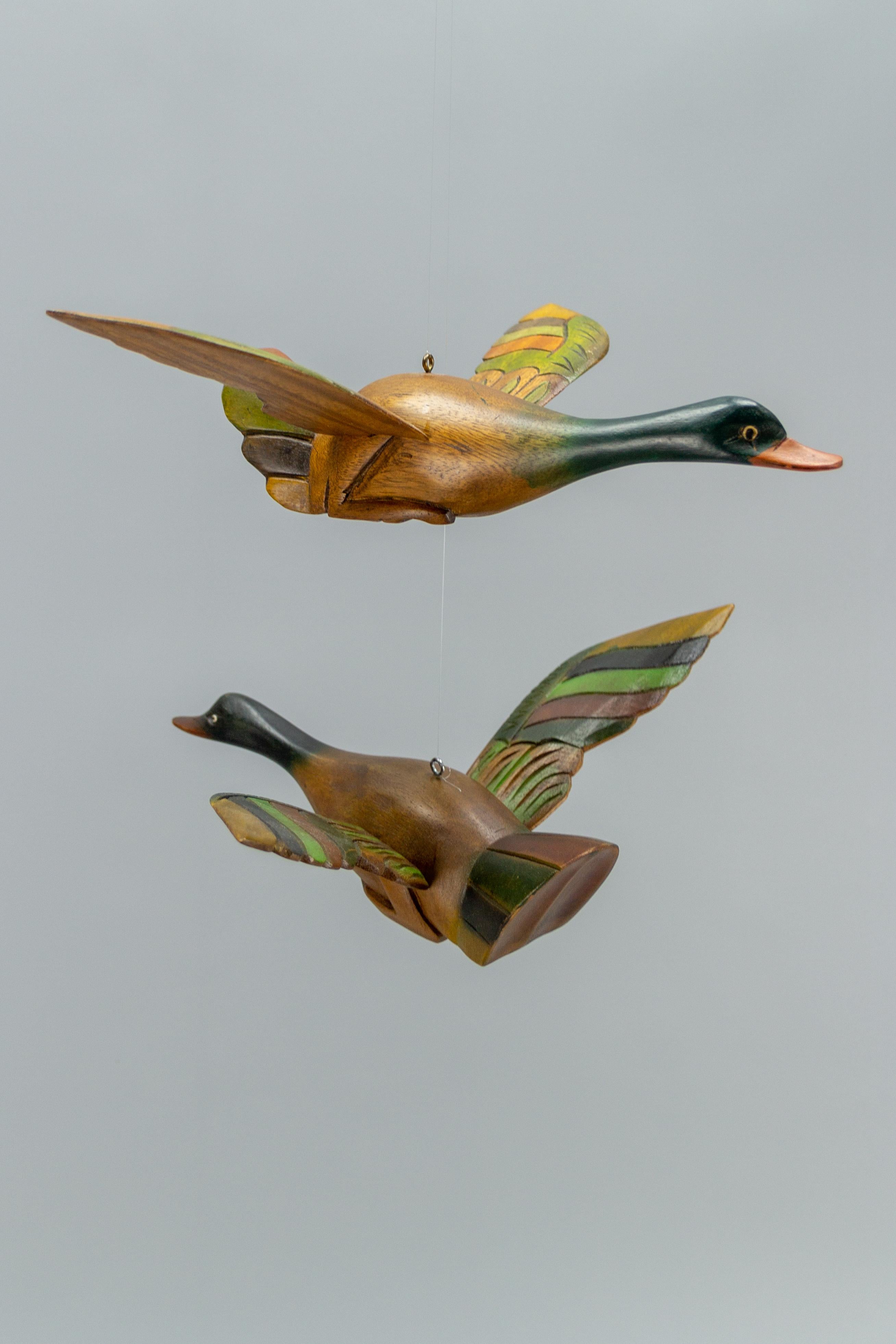 Set of Two Wooden Carved Flying Duck Hanging Figures 8