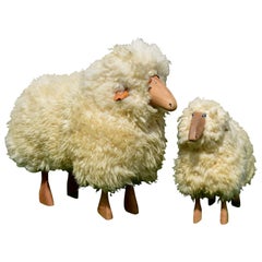 Vintage Set of Two Wool Sheeps Sculpture by Hans-Peter Krafft for Meier Germany