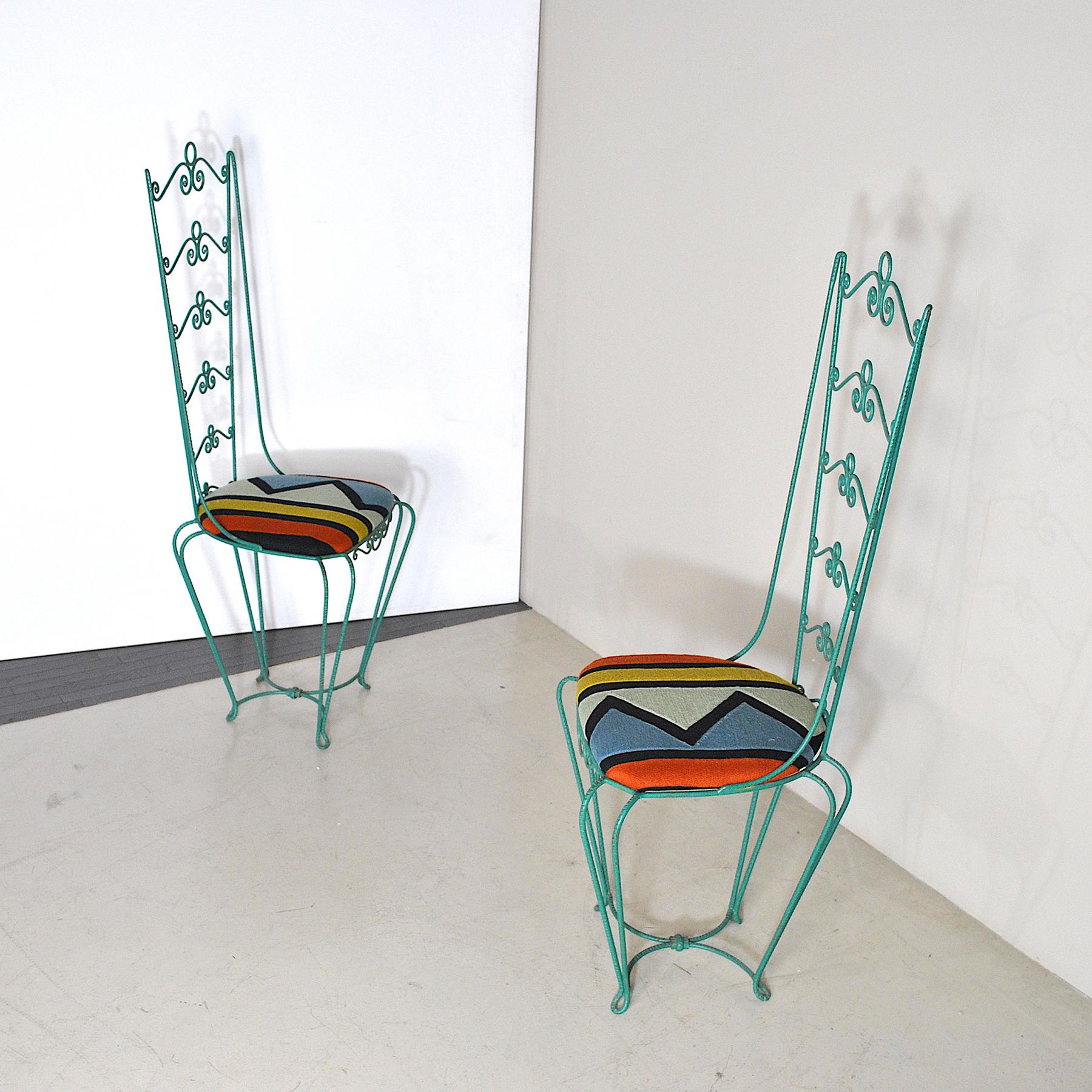 Pair of lacquered wrought iron chairs from the Italian school of the D’Andrea craftsman from Lecce from the late 1950s