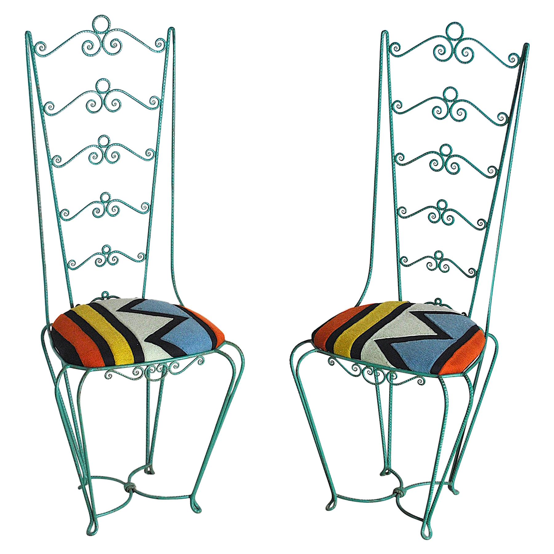 Set of Two Wrought Iron Chairs from the Sixties For Sale