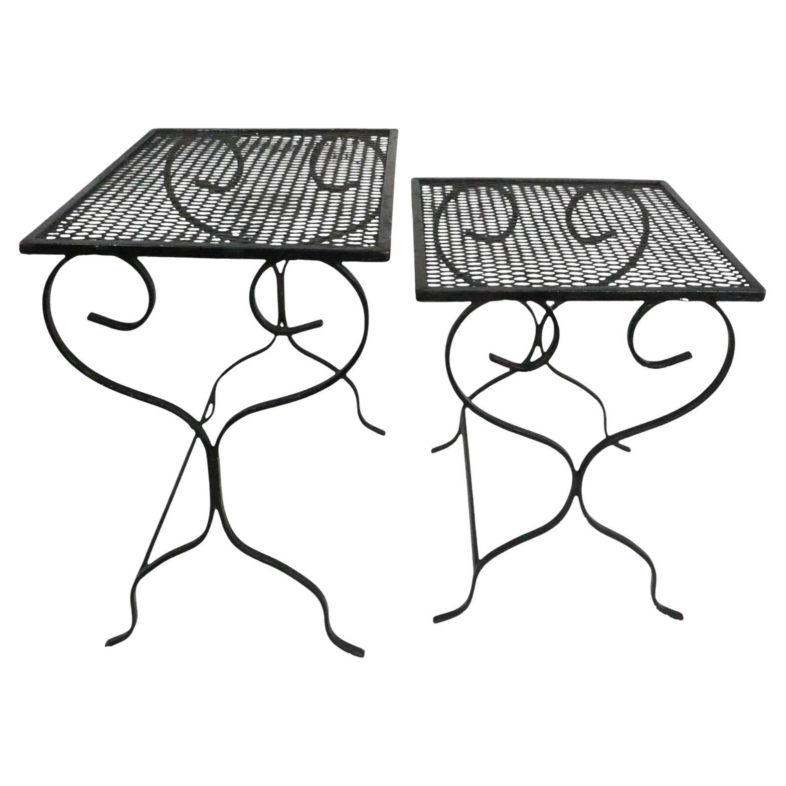 Set of Two Wrought Iron  Garden Patio Poolside Nesting Tables att. to Woodard