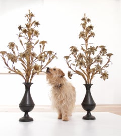 Set of Two XL French Gilt Flowers Candelabra's Church Candlesticks