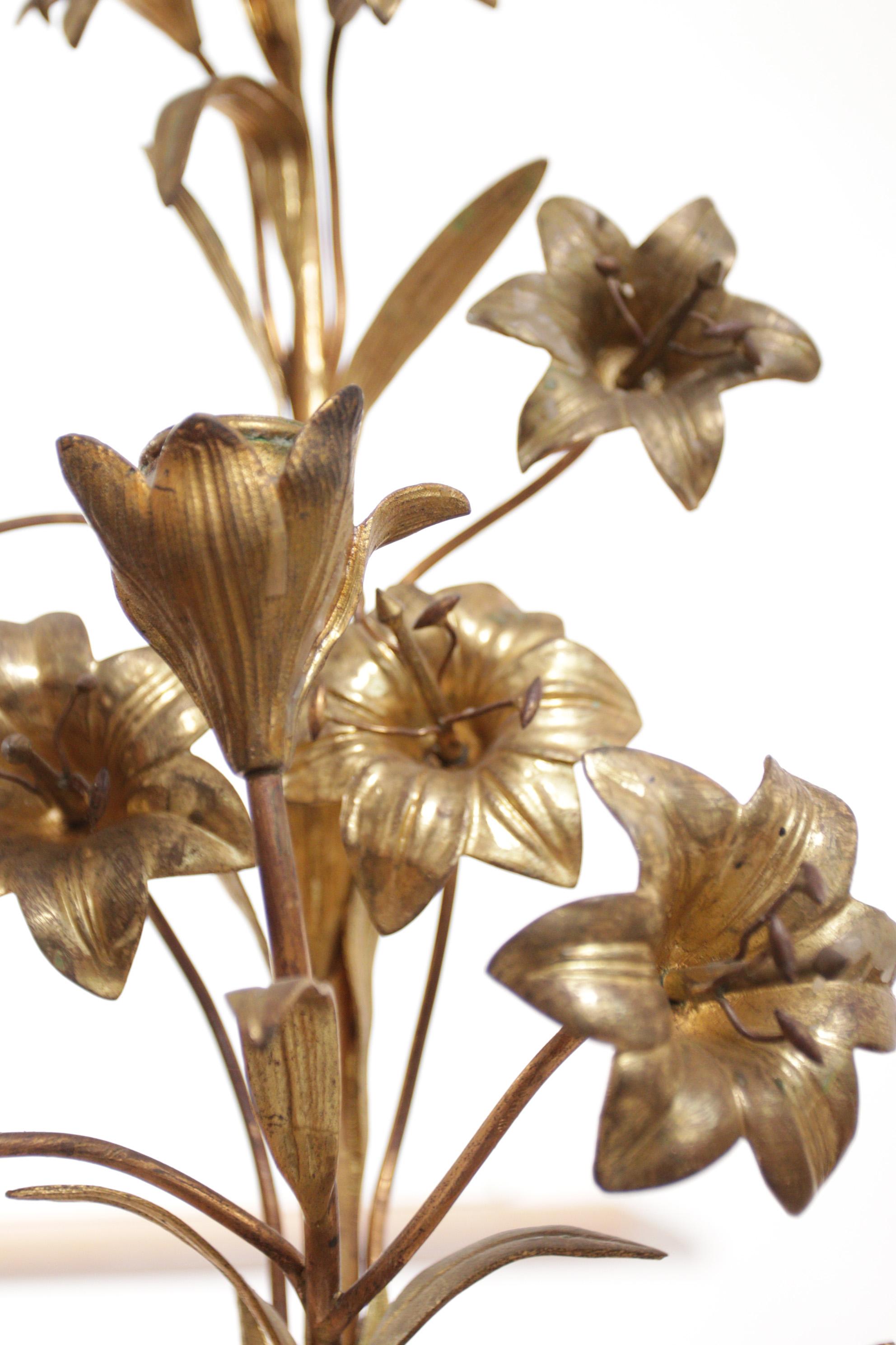 Copper Set of Two XL French Gilt Flowers Candelabra's Church Candlesticks