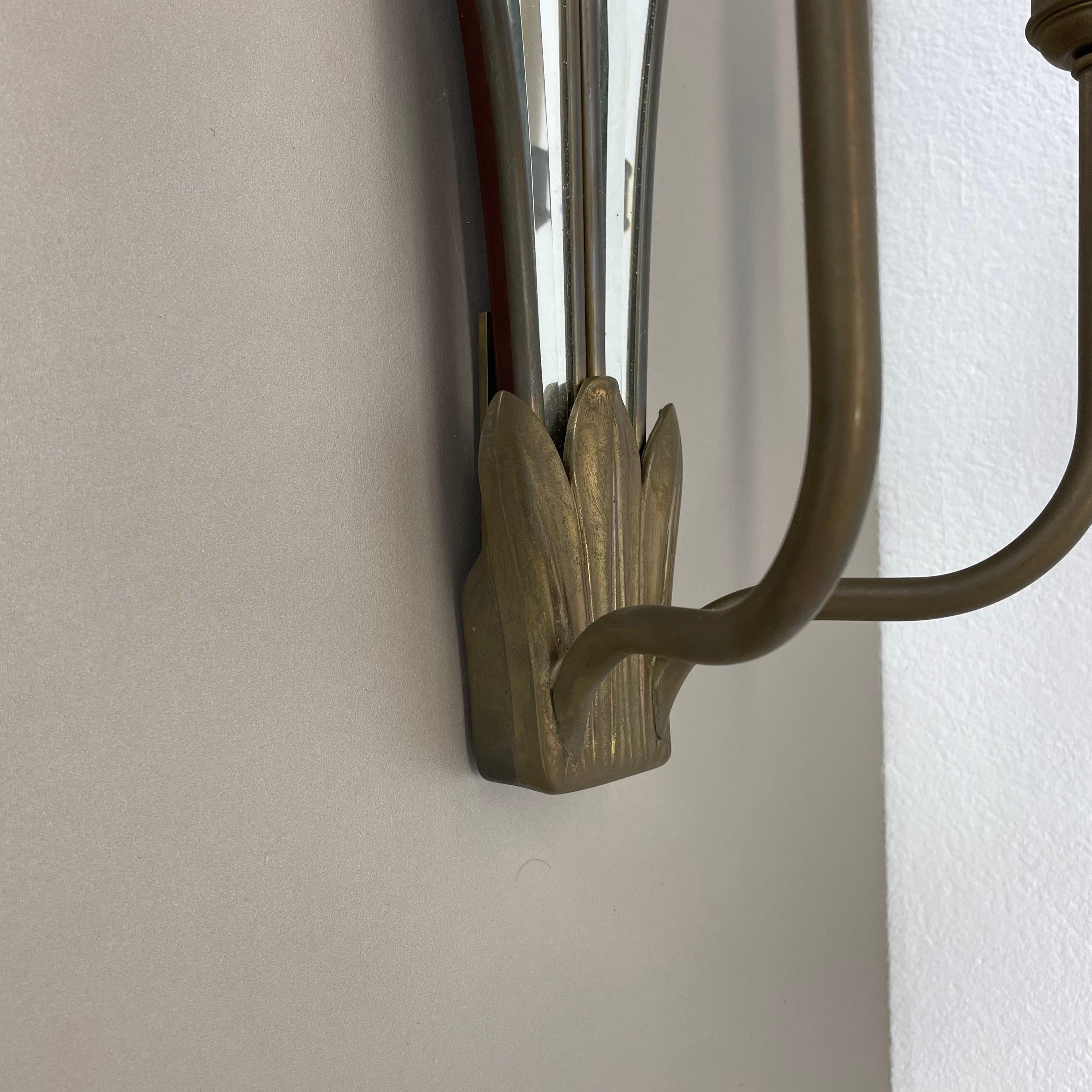 set di due specchiere floreali xxl 56cm e applique da teatro in bronzo, Francia 1970 no1 in vendita 9