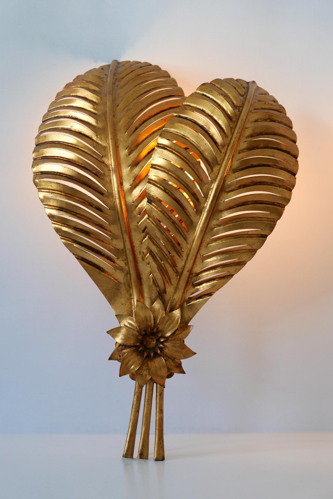 Set of Two Extra Large Gilt Metal Palm Leaf Wall Lamps, Hans Kögl, 1970s Germany For Sale 3