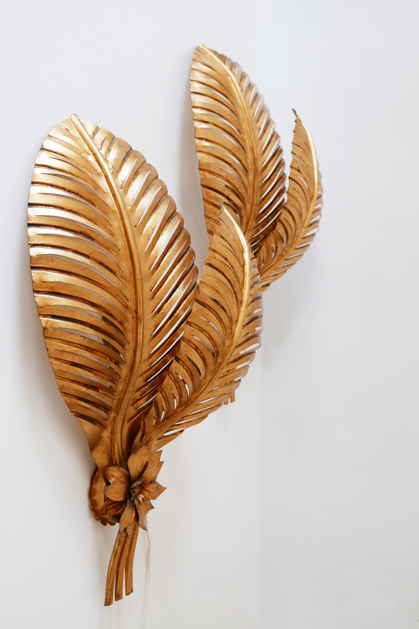 Set of Two Extra Large Gilt Metal Palm Leaf Wall Lamps, Hans Kögl, 1970s Germany For Sale 6