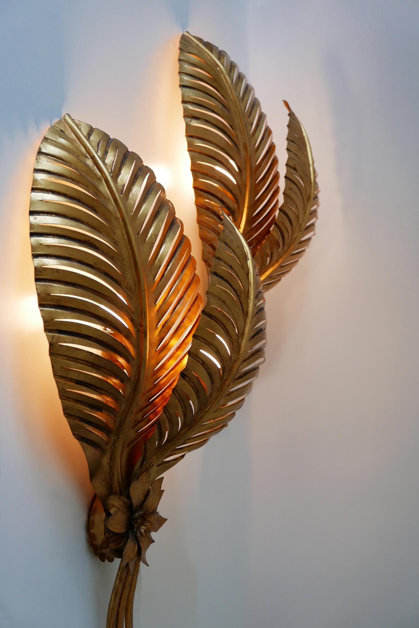 Set of Two Extra Large Gilt Metal Palm Leaf Wall Lamps, Hans Kögl, 1970s Germany For Sale 7