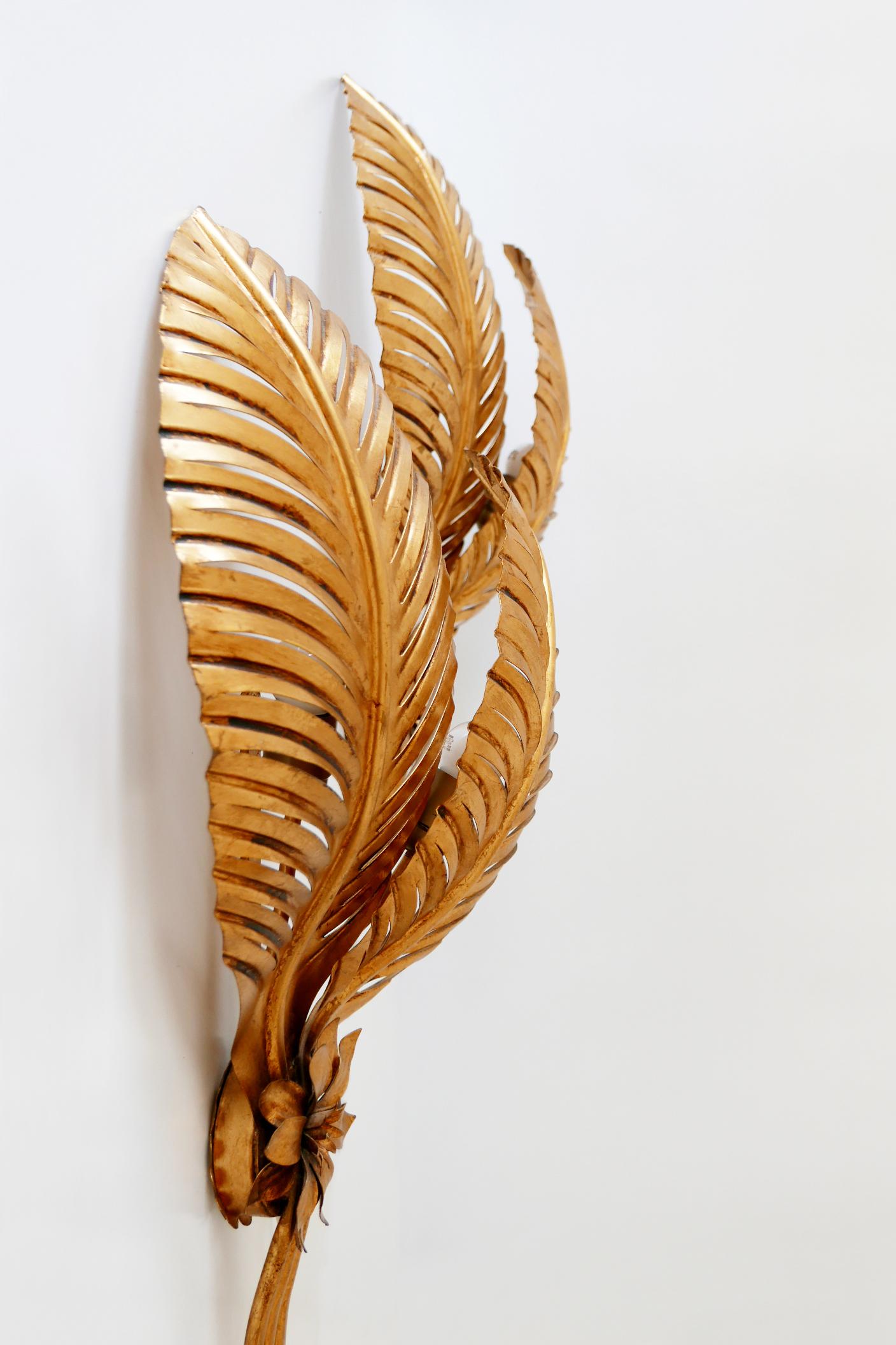 Set of Two Extra Large Gilt Metal Palm Leaf Wall Lamps, Hans Kögl, 1970s Germany For Sale 8