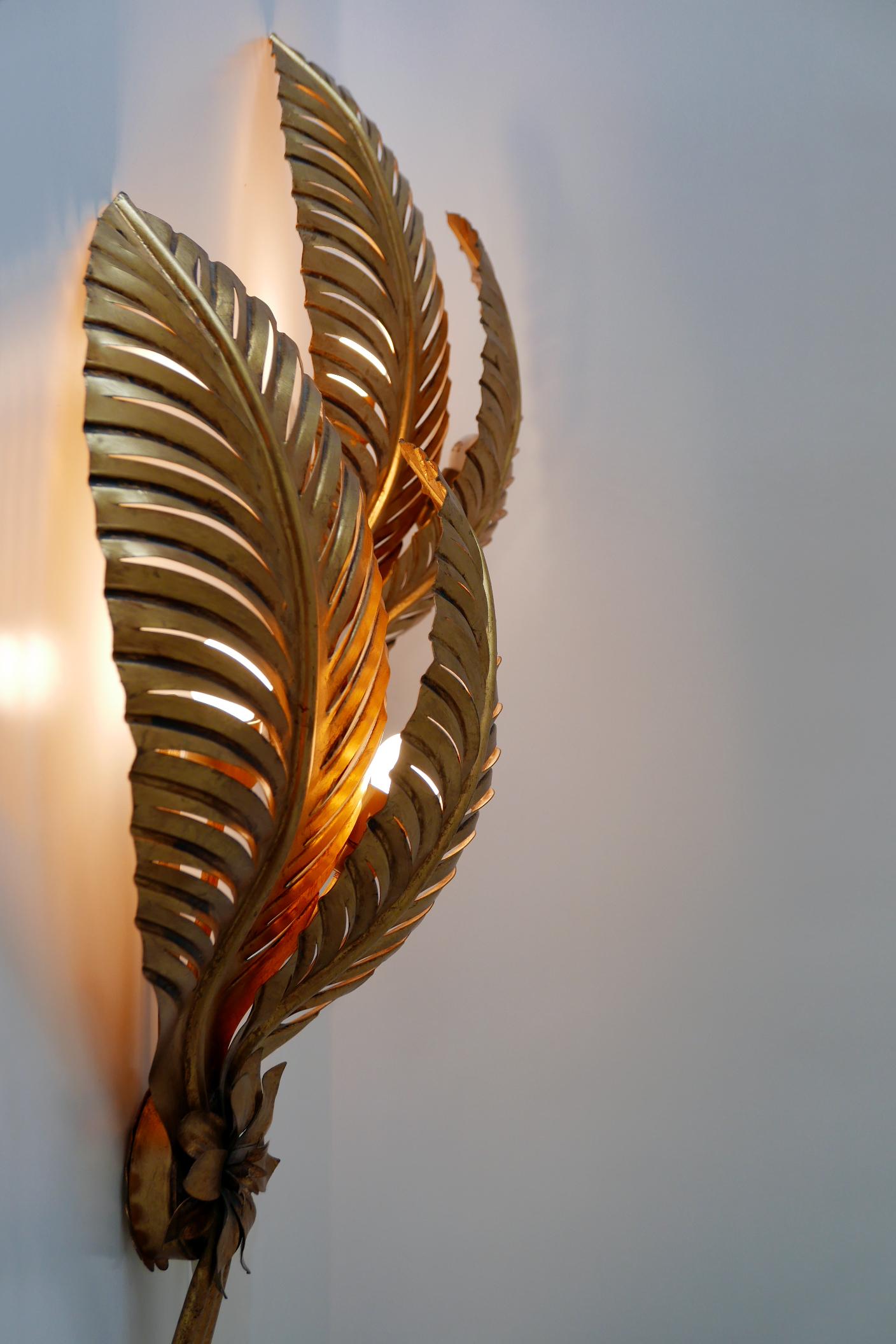 Set of Two Extra Large Gilt Metal Palm Leaf Wall Lamps, Hans Kögl, 1970s Germany For Sale 9